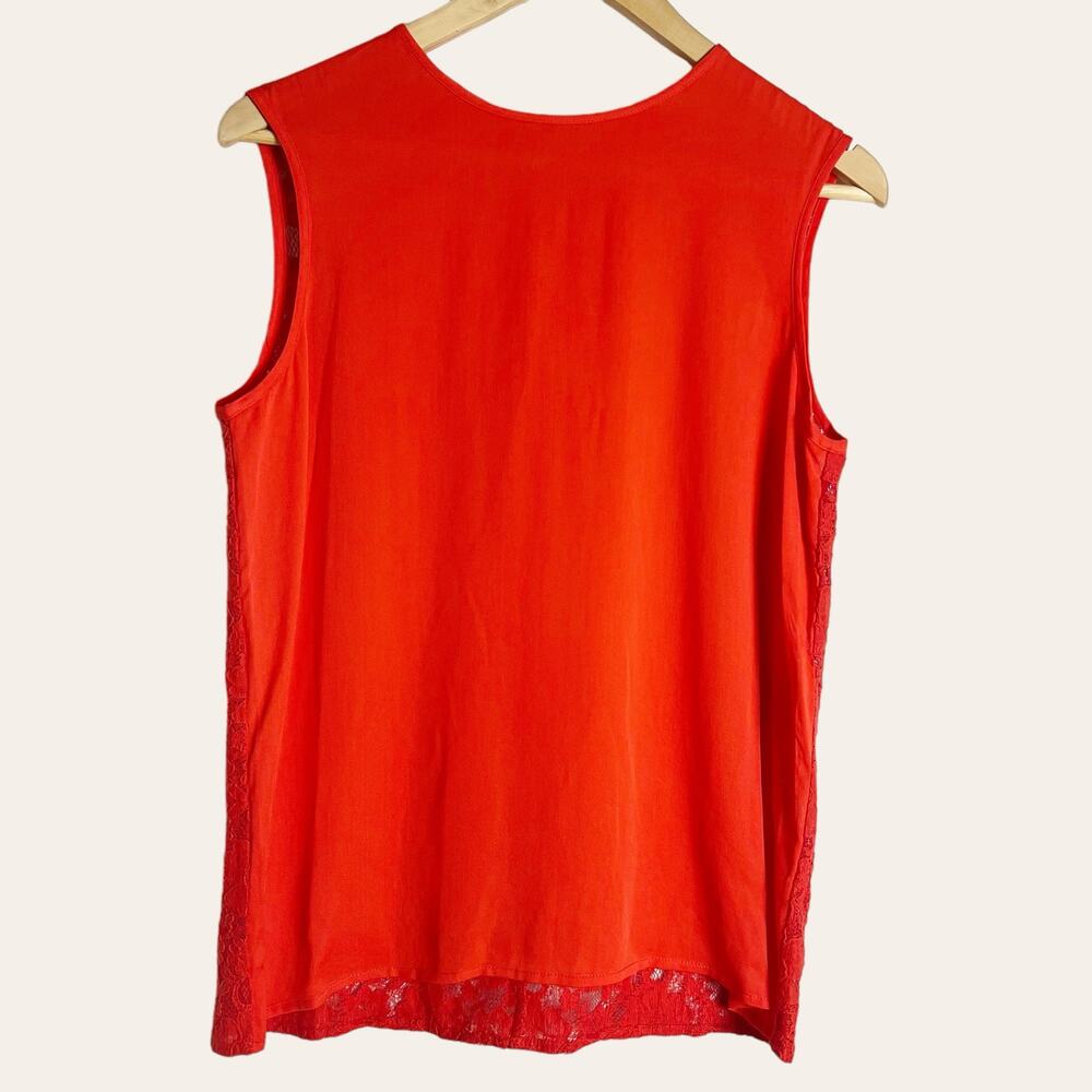 Diane von Furstenberg Coral Red Sleeveless Lace Back Shell Blouse Size S